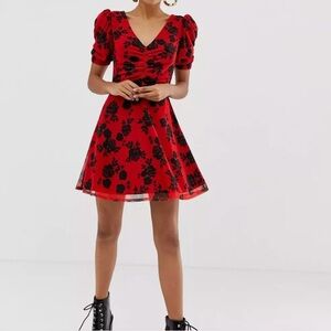 Collusion ASOS Red and Black mesh skater dress Sz 4